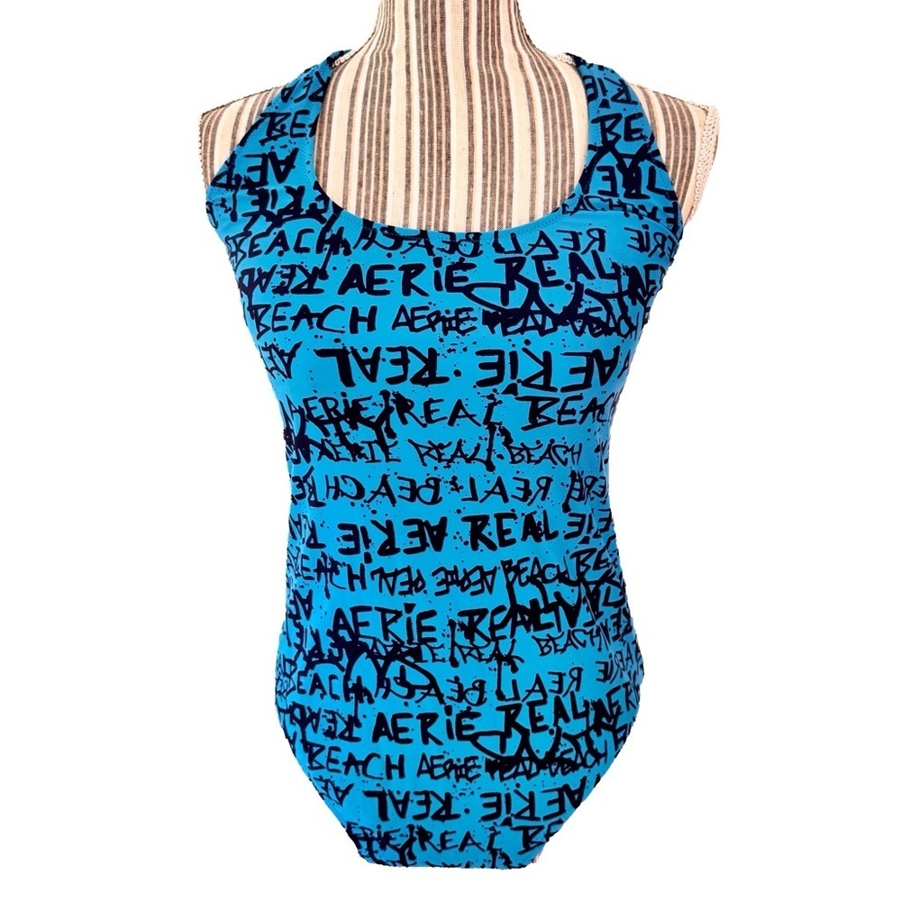 Aerie Blue Graphic Print One-Piece Swimsuit